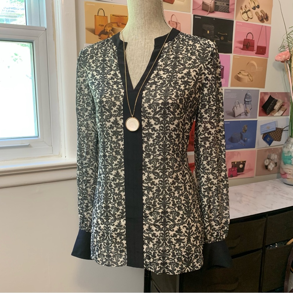 Tory Burch Black Cuffed V-Neck Tunic